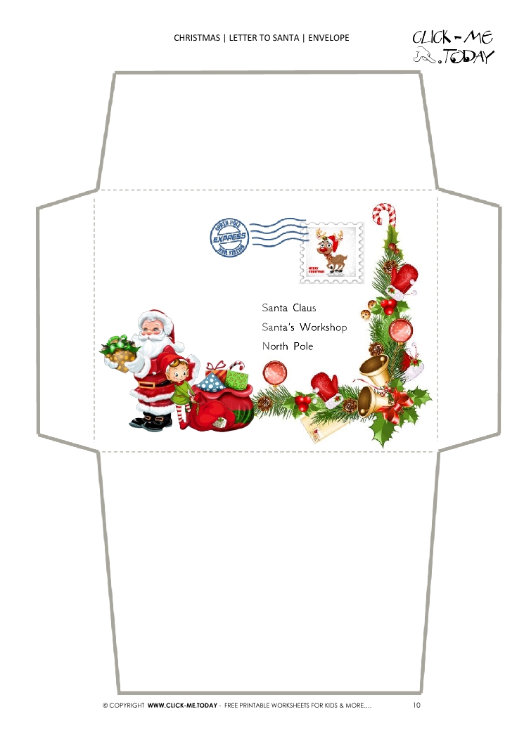Christmas envelope letter to Santa template with stamp 10